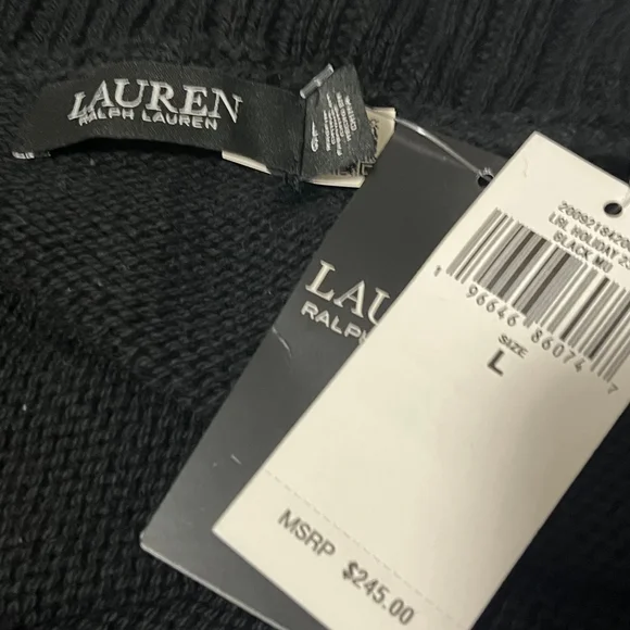 LAUREN Ralph Lauren NWT Black Red & White Christmas Shaw Collar Sweater Large - Picture 6 of 7